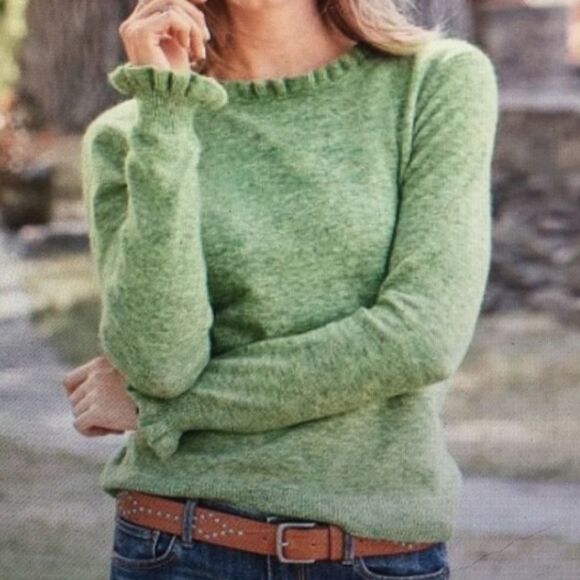 Sundance Aileen Ruffled Hem Wool Cashmere Blend Sweater Green Size XL - Picture 1 of 9